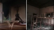 Iglesia e instalaciones de la misiu00f3n de Sor Maru00eda de Coppi, luego de quemada por terroristas islu00e1micos (Chipene, Mozambique). Cru00e9dito: ACN.