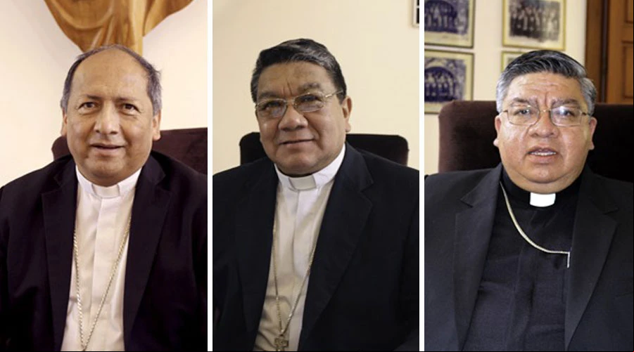De iz. a der: Mons. Ricardo Centellas, Mons. Aurelio Pesoa, Mons. Giovani Arana. Cru00e9dito: Conferencia Episcopal Boliviana.?w=200&h=150
