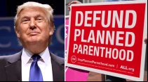 Donald Trump. Foto: Flickr de Gage Skidmore / Cartel promoviendo cortar financiamiento a Planned Parenthood. Foto: Flickr ALL Life Defender.