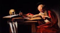San Jeru00f3nimo escribiendo, pintura de Caravaggio, fechada entre 1605 y 1606. Cru00e9dito: Dominio Publico 