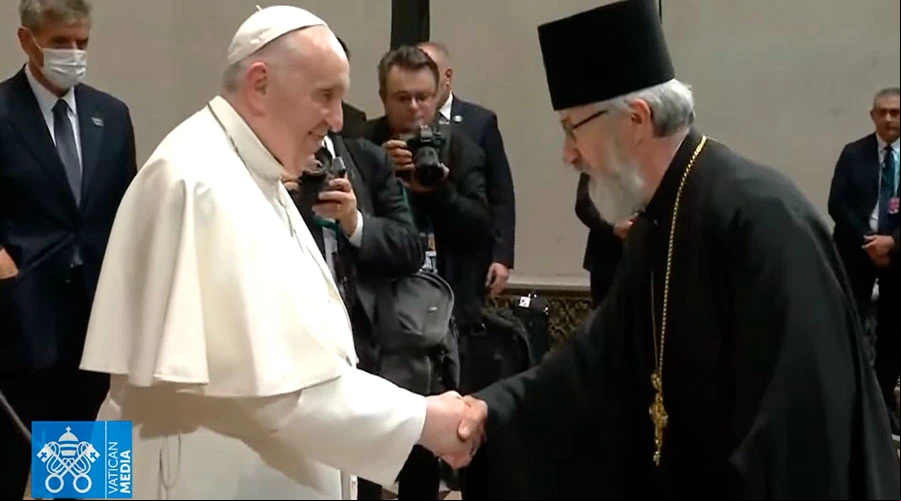 El Papa Francisco durante el encuentro ecumu00e9nico en Budapest. Cru00e9dito: Vatican Media (Captura de video)?w=200&h=150