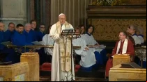 El Papa pronuncia su discurso en la parroquia anglicana de Todos los Santos en Roma. Captura Youtube