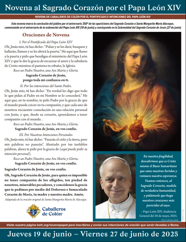 La novena de los Caballeros de Colón al Sagrado Corazón de Jesús por las intenciones del Papa León XIV. Crédito: Caballeros de Colón.