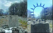 Cruz profanada en el camino al Santuario de San Miguel de Aralar (España).