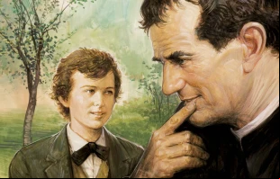 Santo Domingo Savio con San Juan Bosco Crédito: Familia Salesiana