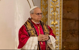 El Papa León XIV en la Basílica San Pablo Extramuros. Crédito: Daniel Ibáñez / EWTN News.
