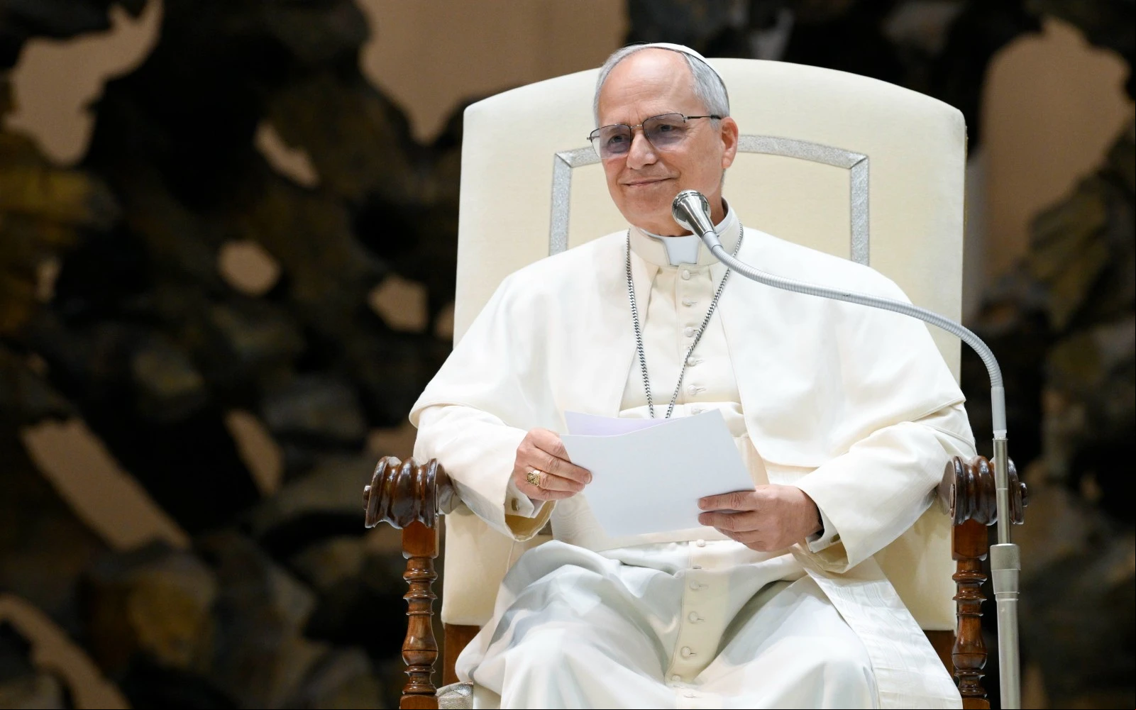 El Papa León XIV durante la audiencia a los periodistas este 12 de mayo?w=200&h=150
