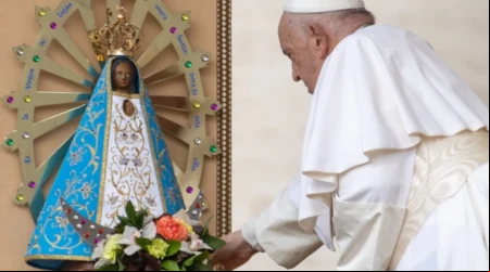 Papa Francisco junto a la Virgen de Luján