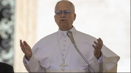 El Papa León XIV en la audiencia general del 28 de mayo en el Vaticano. 05062025
