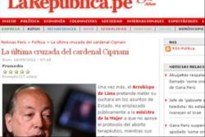 Diario La República arremete contra Cardenal Cipriani y pro-vidas en Perú