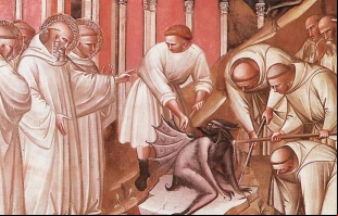 San Benito espantando al demonio Crédito: Dominio Público - Wikimedia Commons