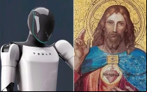El robot humanoide Optimus, de Tesla, y el Sagrado Corazón de Jesús.